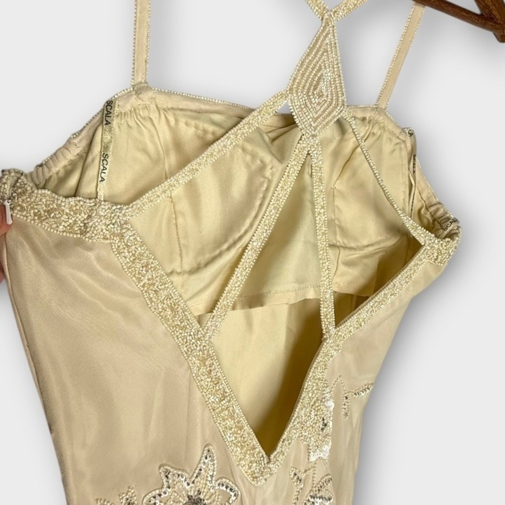 VTG Scala Silk Slip Dress Wedding Formal Beads Sequins Embroidery Ivory Sz Large - Picture 10 of 16